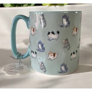 NEW Bella Blue Grey & Calico Soft Cat Cats 16oz Coffee Tea Kitten Ceramic Mug